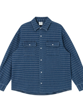 日系Kapital Vintage 蓝色格子长袖衬衫男女穿搭宽松休闲情侣衬衣