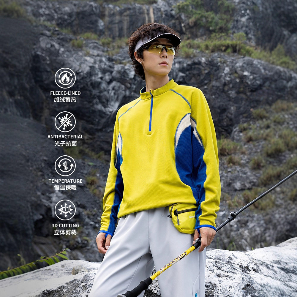 日系潮牌户外保暖抗菌长袖男女款加绒卫衣情侣宽松运动拼接上衣T