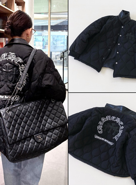 CH银扣猎装潮牌梵文字母皮标刺绣宝剑十字polo翻领男女款棉衣夹克