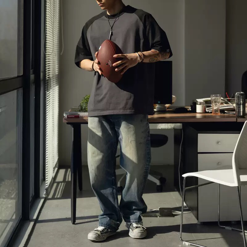 日系kapital vintage 复古14OZ赤耳水洗猫须破坏宽松直筒牛仔裤男