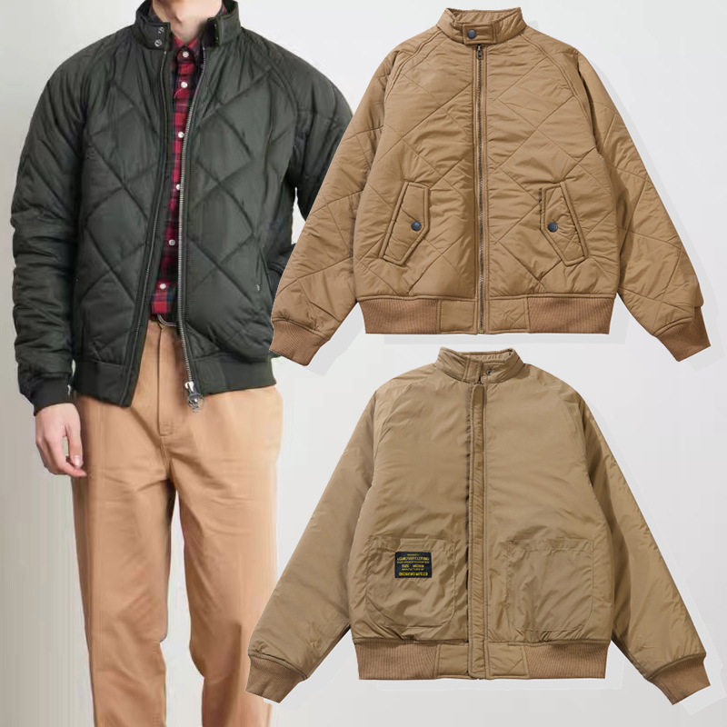 日系复古双面穿菱形绗缝夹克立领棉衣外套潮牌情侣棉服双面穿夹克