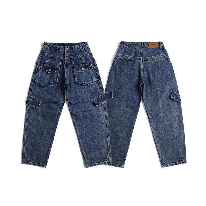 日系牛仔裤工装潮牌直筒宽松阔腿裤纯色新款痞帅高街百搭休闲裤男