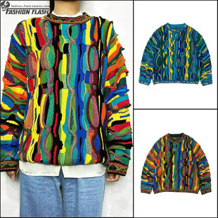 KAPITAL 22SS 平田和宏 复古撞色针织圆领套头情侣毛衣瓜条纹潮牌