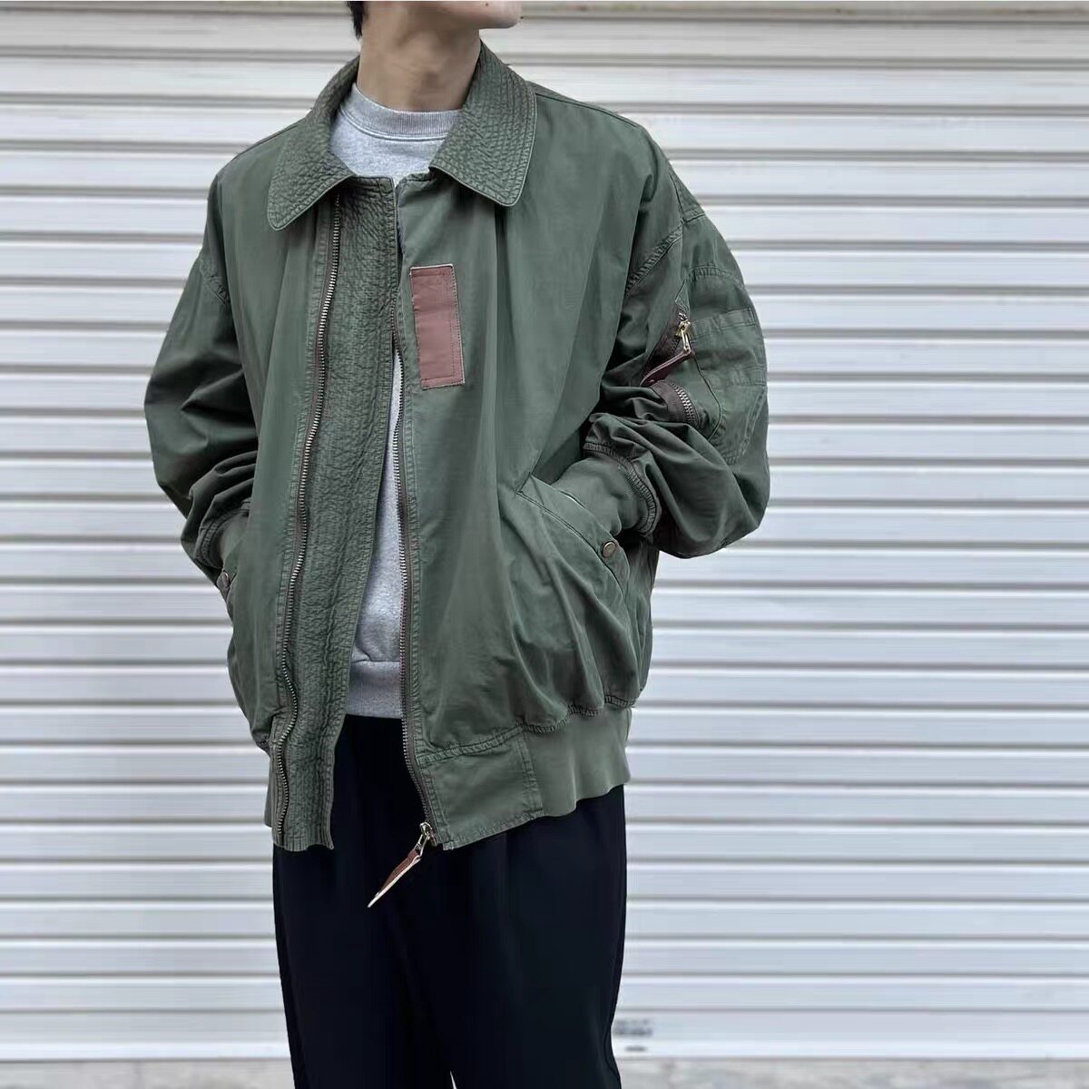 25SS KOLOR 阿部润一 日系工装棉军绿翻领宽松飞行服MA-1夹克外套