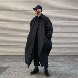 日系复古春秋m51风衣韩版 单排扣大衣潮流 宽松休闲落肩高级中长款