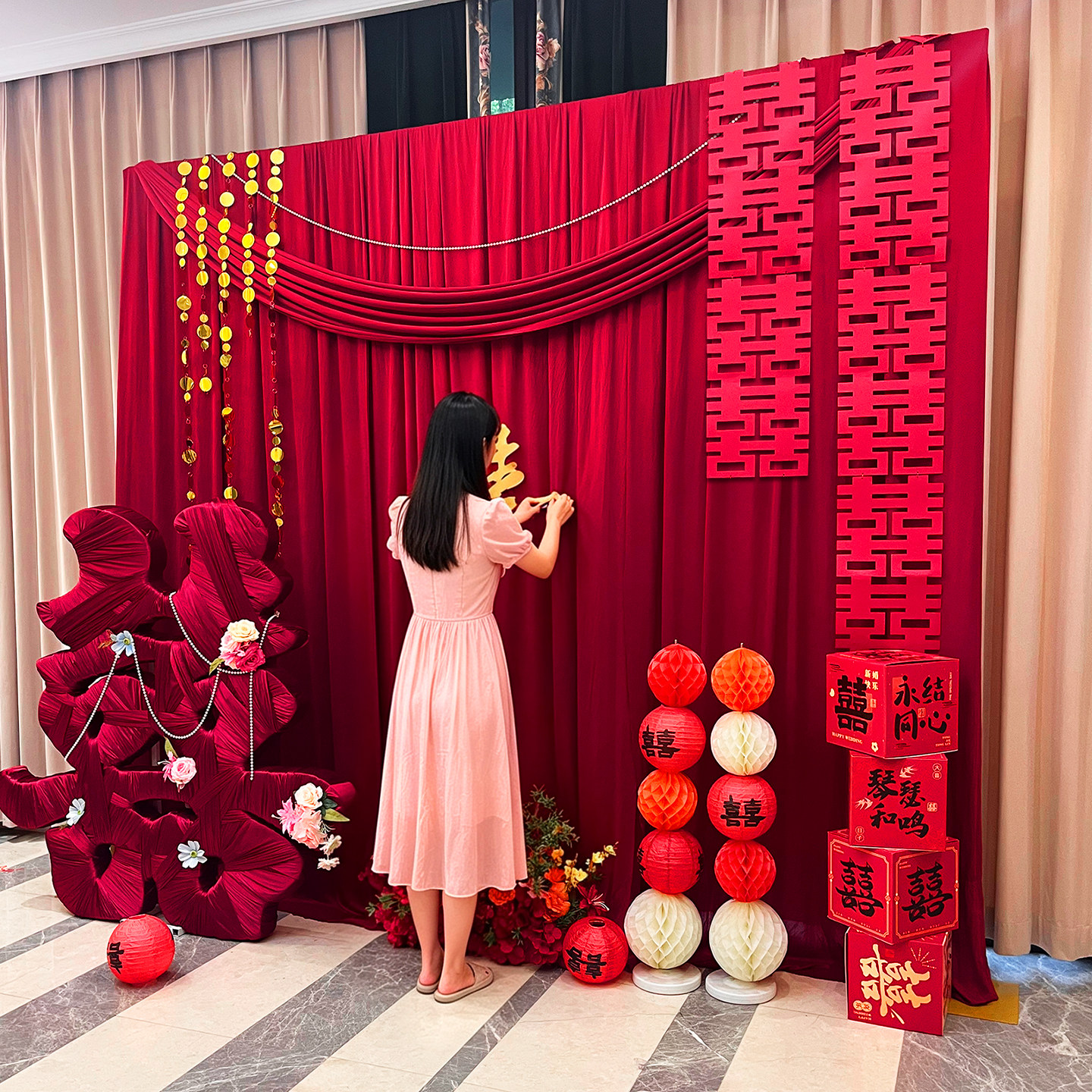 婚庆背景纱幔布幔婚礼背景布拍照舞台幕布帷幔结婚装饰布置布料