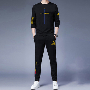 男士秋冬运动套装时尚轻奢加绒圆领卫衣卫裤跑步健身服搭配一整套