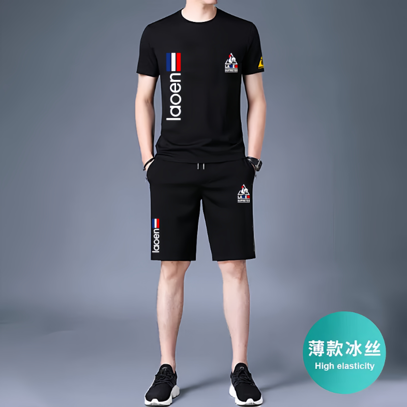 男士短袖短裤套装夏季薄款冰丝速干青少年酷帅跑步运动服两件套