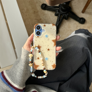 秋冬ins小清新简约氛围棕蓝波点五角星星手链17promax适用iphone16pro双层15手机壳14苹果13硬壳防摔少女可爱