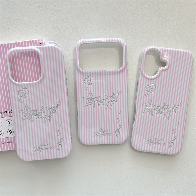 韩系ins小清新少女粉条纹星星字母手链17promax适用iphone16pro双层镭射硬壳14苹果15pro手机壳防摔13可爱