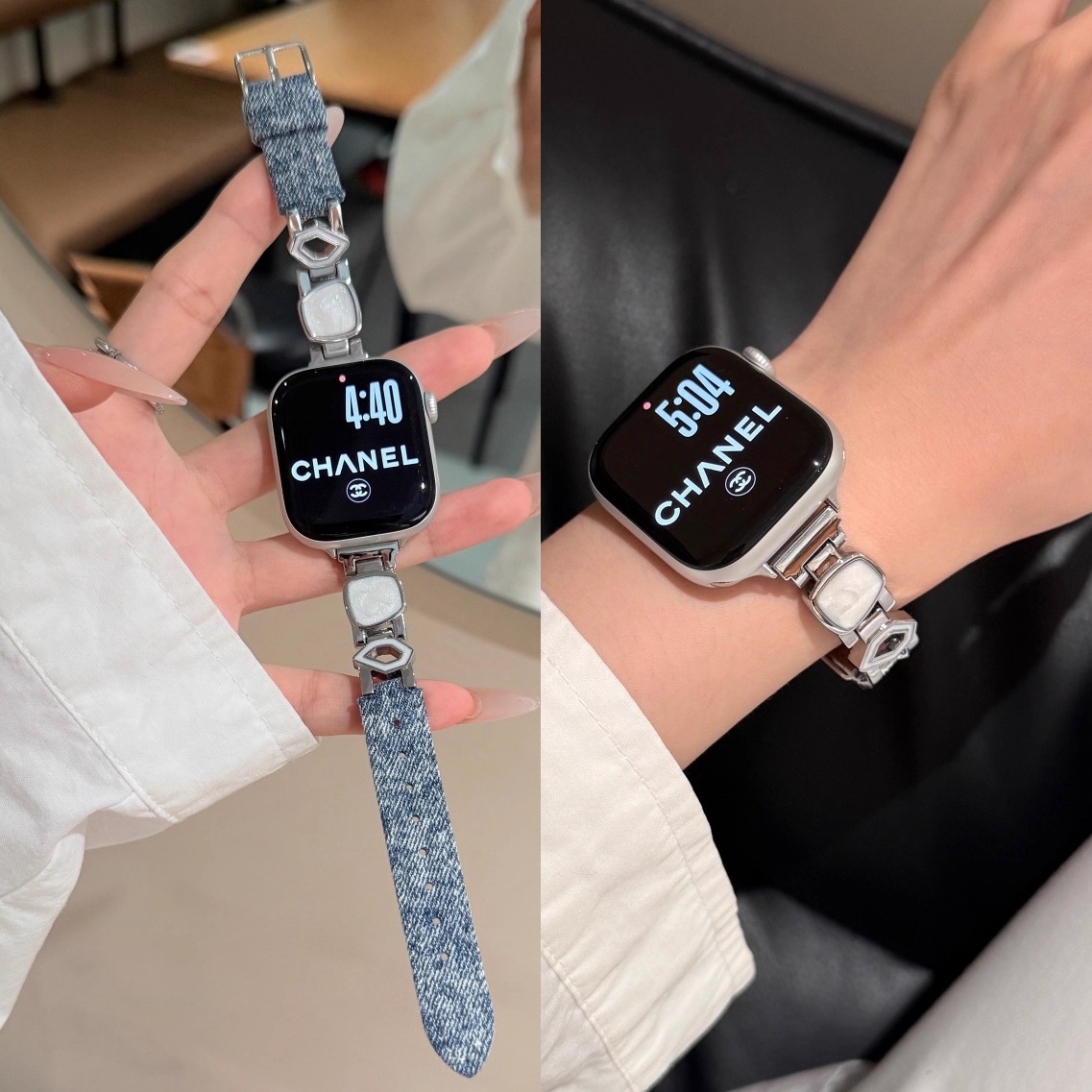 适用苹果手表S10金属滴胶拼牛仔
