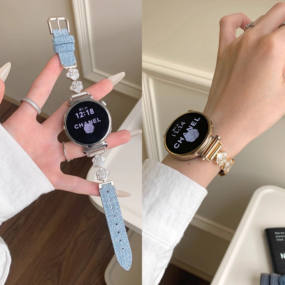 适用于华为fit4手表表带山茶花watchfit3牛仔腕带手环10/9金属8女