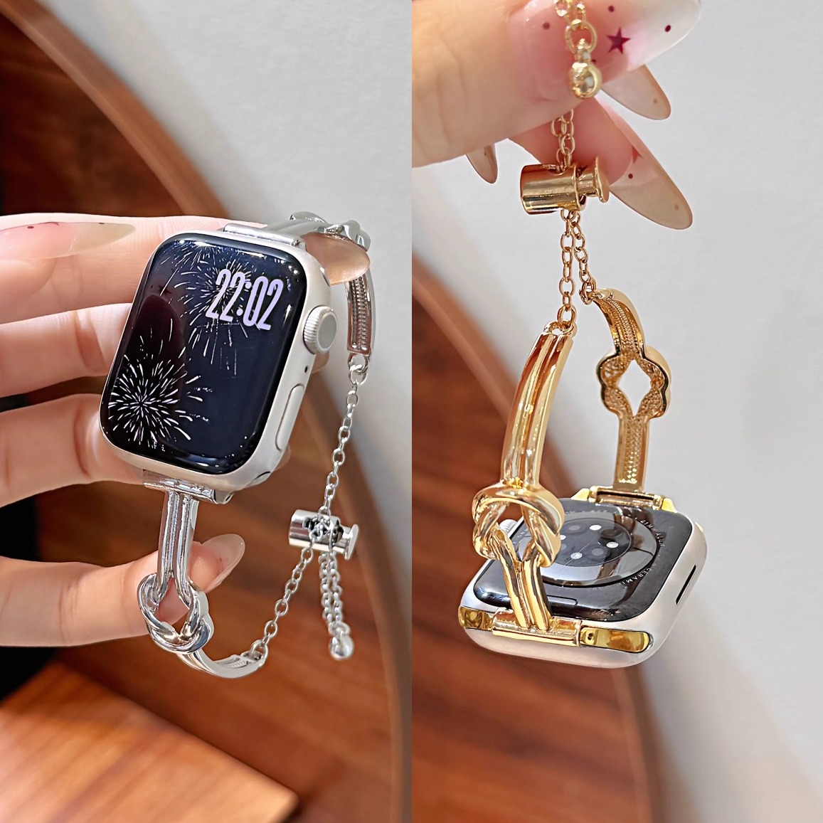 适用苹果applewatch手表带s9金属环扣手链se2/iwatch78代s10女款