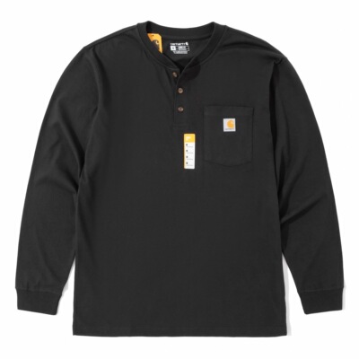 卡哈特K128亨利领长袖口袋T恤