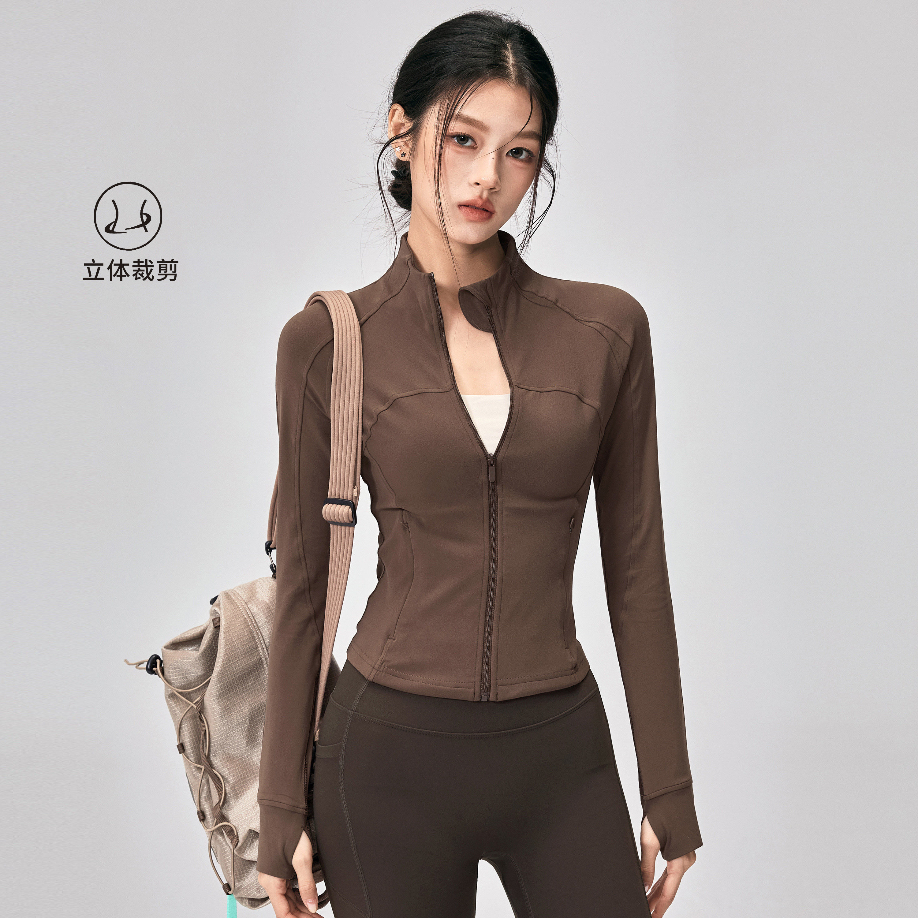 健身女孩秋季瑜伽服外套立领修身跑步普拉提长袖拉链户外运动上衣