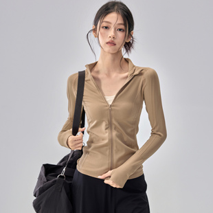 运动上衣 秋冬新款 健身女孩无缝瑜伽服外套立领修身 显瘦普拉提长袖