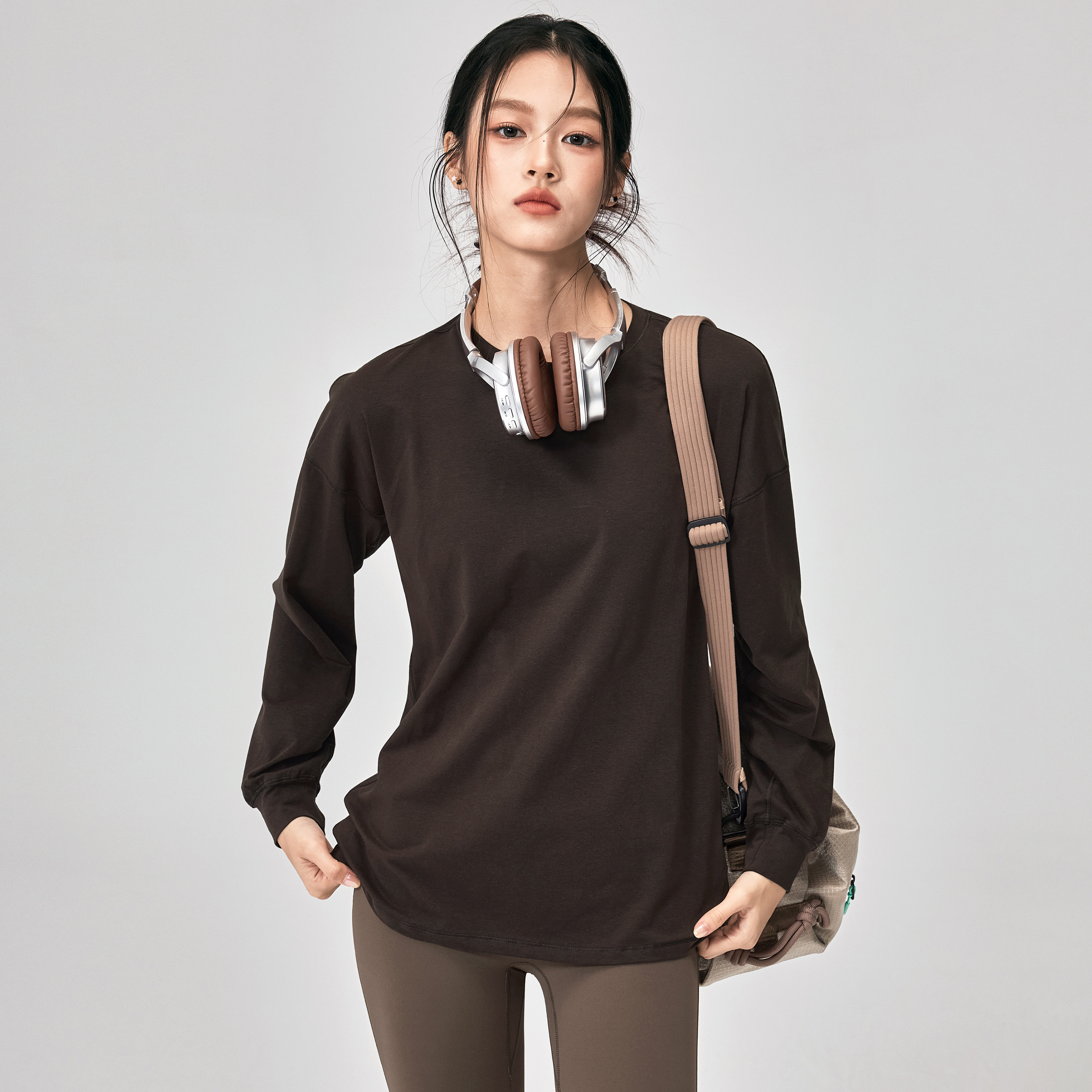 健身女孩圆领运动长袖宽松瑜伽服上衣休闲户外卫衣跑步训练T恤秋