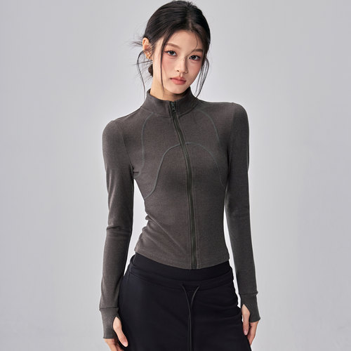 健身女孩德绒立领修身瑜伽服外套