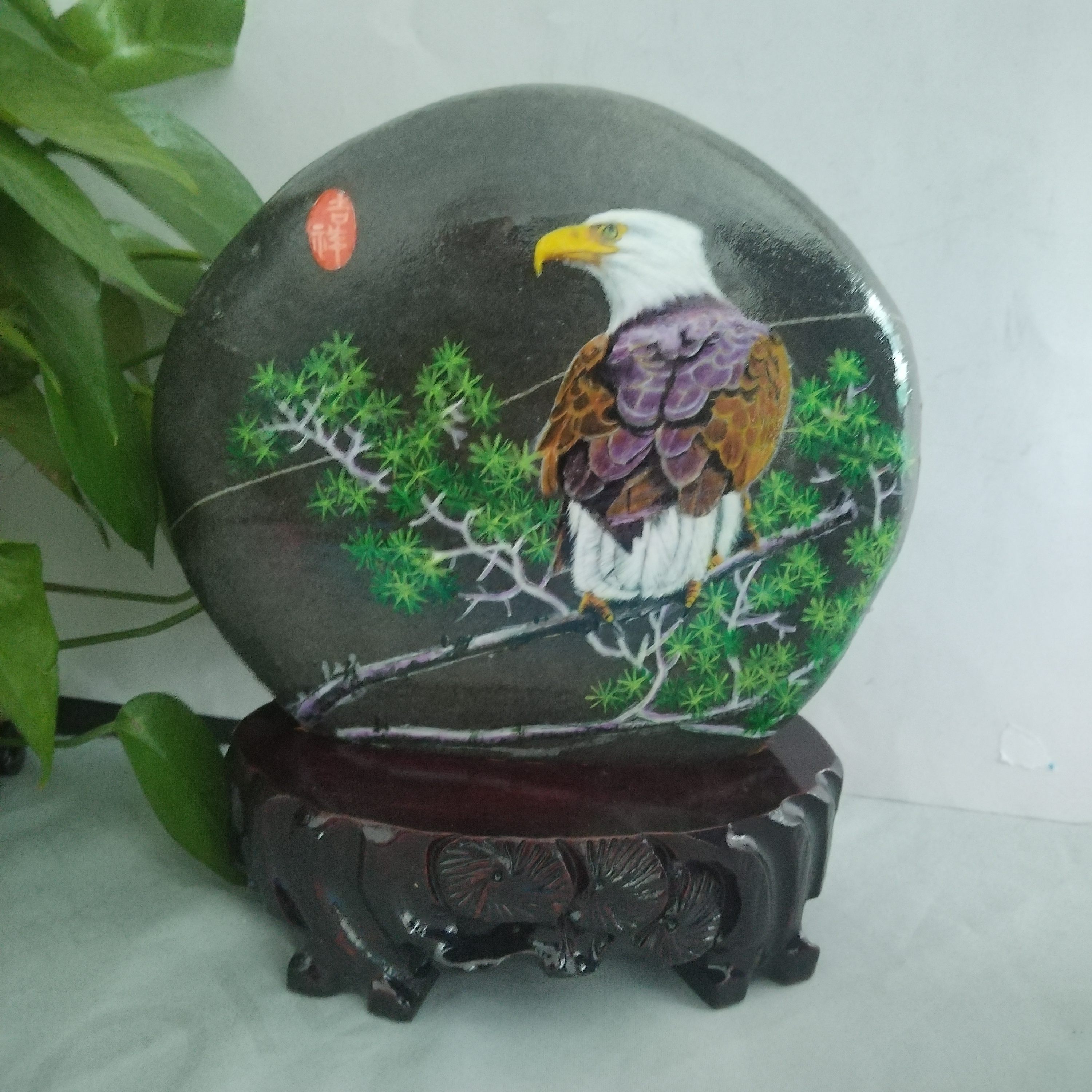 纯手绘石头画成品丙烯画不退色麻雀翠鸟彩绘客厅酒柜装饰摆件图片