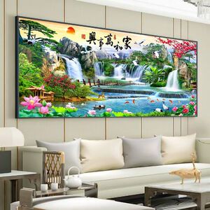 钻石画满钻方钻贴钻绣AB中式客厅山水风景家和万事兴流水生财新款