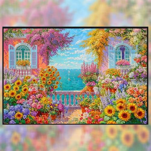 带框钻石画满钻魔方钻手工贴钻绣欧式卧室客厅海边花房向日葵新款