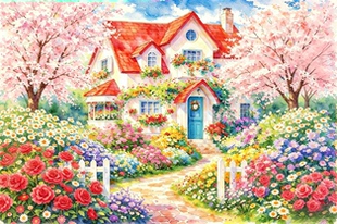 带框钻石画满钻方钻手工贴钻绣卧室客厅欧式风景红顶花园小屋新款