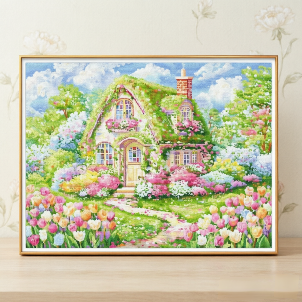带框钻石画满钻圆钻方钻手工贴钻绣欧式卧室客厅风景花园小屋新款