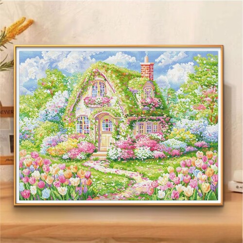 带框钻石画满钻圆钻方钻手工贴钻绣欧式卧室客厅风景花园小屋新款