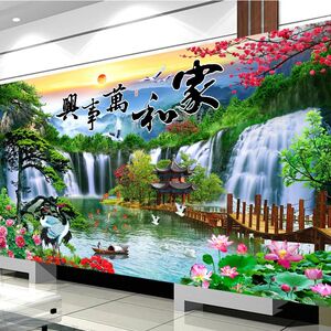 钻石画满钻方钻贴钻绣AB中式客厅山水风景家和万事兴流水生财新款