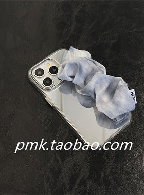 少女补妆镜子渲染蓝色丝巾腕带适用iphone15promax手机壳14promax保护套13pro简约高级12女款镜面11夏天个性X