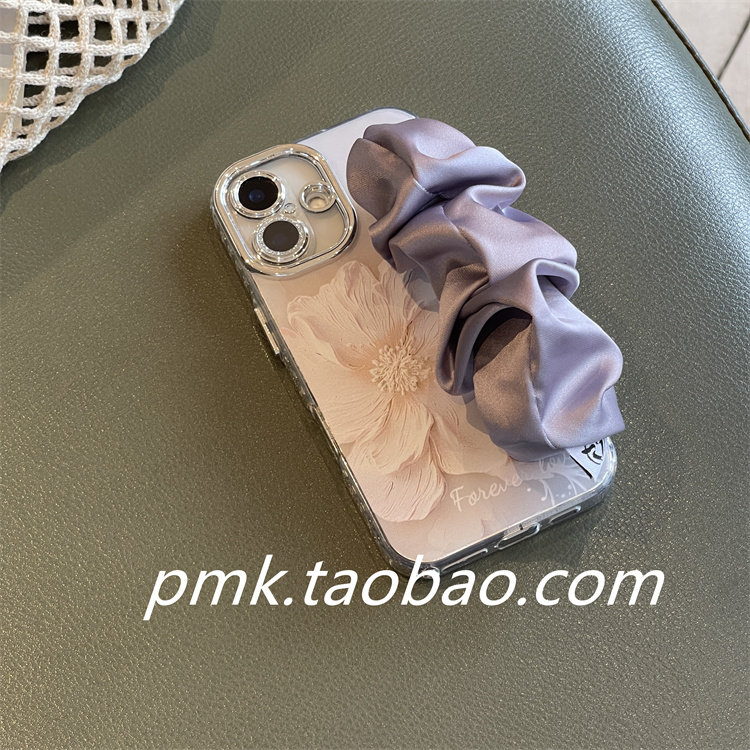 唯美砂粉色奶油花朵丝巾腕带适用iPhone16ProMax手机壳新苹果15pro少女14pm全包镜头13pro氛围感12小众11女款