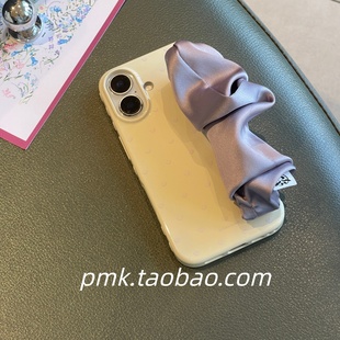 ins少女淡黄色月光紫爱心丝巾腕带弹力适用苹果17promax手机壳便捷手提手拎iphone16pro新15女14亮面13保护套
