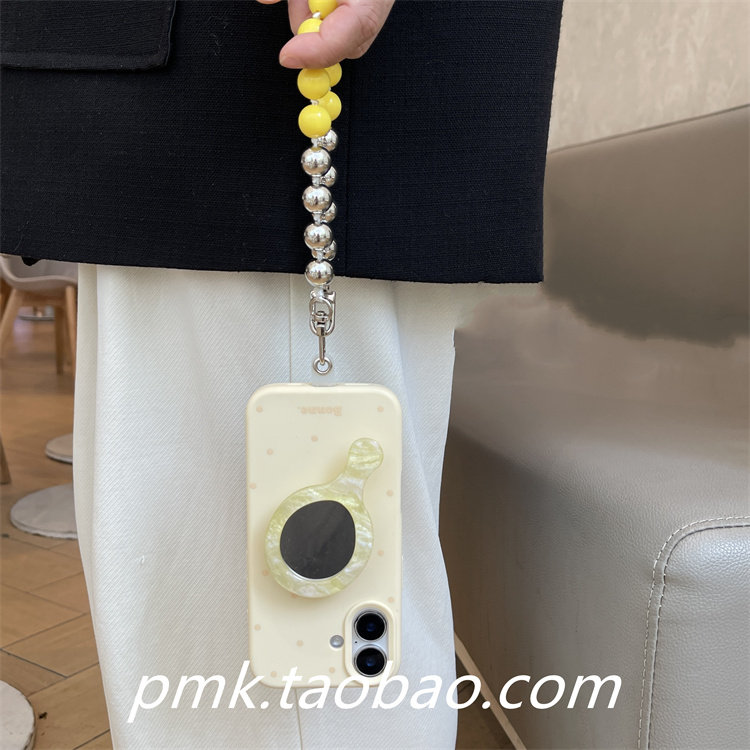 日韩小众魔法棒镜子支架适用iPhone16promax苹果15手机壳串珠撞色链条14promax新款12保护套16pro挂链17女