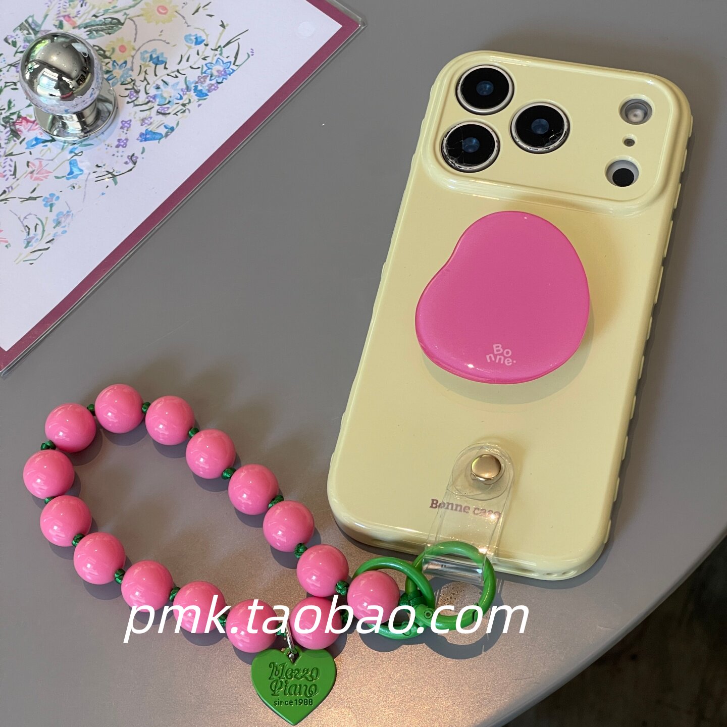 ins少女奶黄撞色玫粉水晶支架适用苹果17ProMax手机壳新款串珠手链iPhone16Pro女15Pro软13防摔14光面保护套