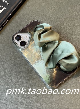 小众ins清新墨绿色锡纸纹渐变丝巾弹力腕带适用苹果15手机壳iphone14promax新13女12简约高级16保护套手提11