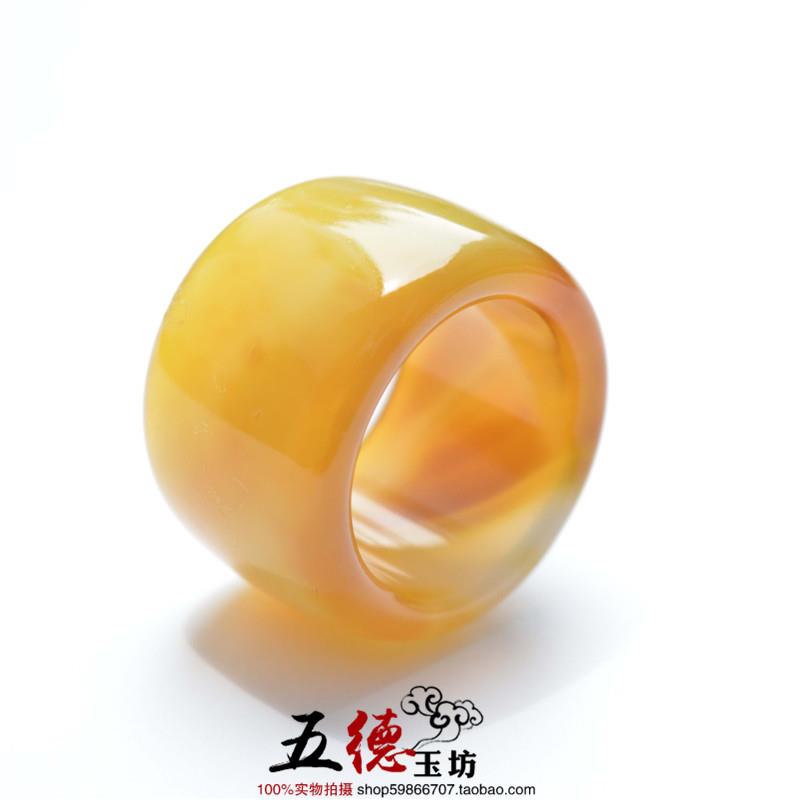 天然黄玉髓直筒扳指 绿宝石水晶红玛瑙指环时尚男女款玉石戒指