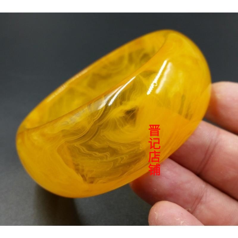 新款 琥珀二代二代蜜蜡加宽手链二代琥珀手镯冰种琥珀带纹手镯