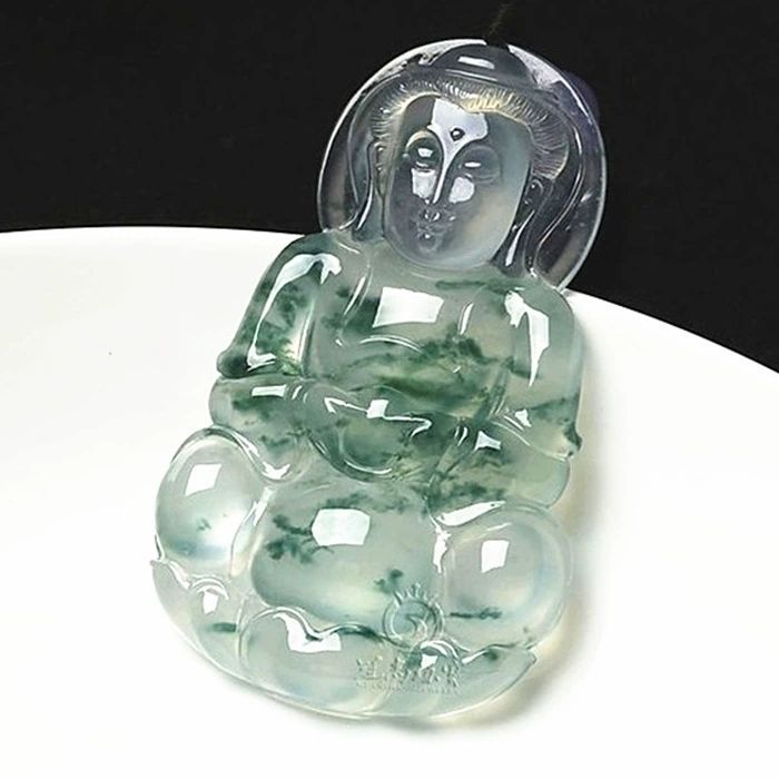 翡翠缅甸观音吊坠天然冰种飘花纯天然玉观音男款挂件玉石菩萨玉坠