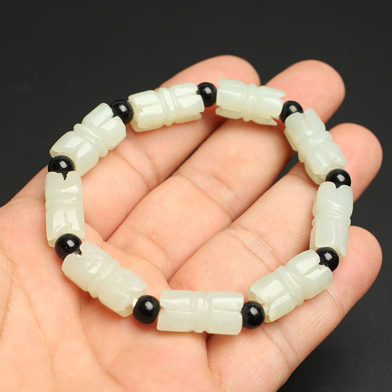 和田白玉莲花珠手链男女款并蒂莲花玉珠手串玉石玉器