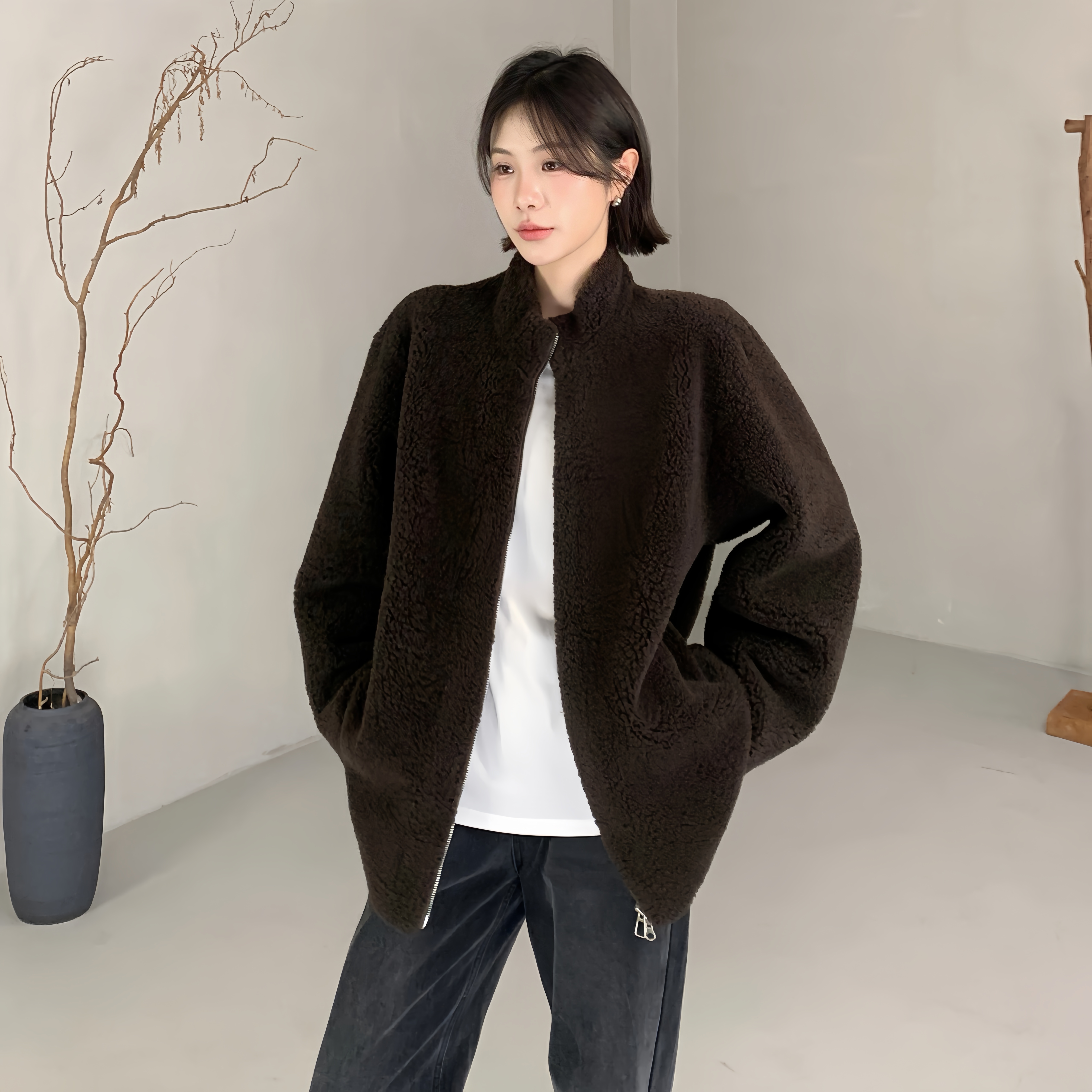 月月显瘦皮毛一体外套小众设计