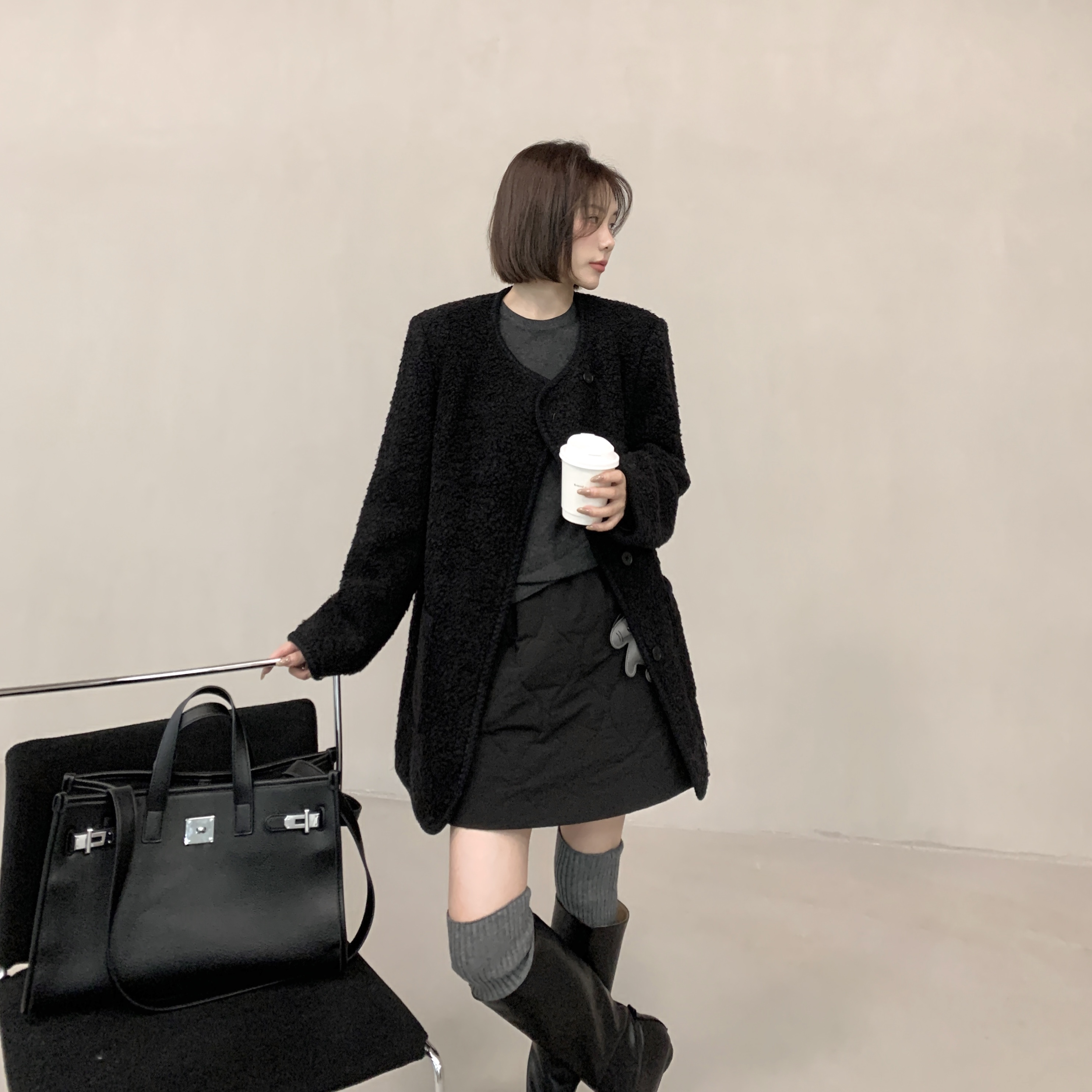 羊羔毛保暖羽绒服外套女