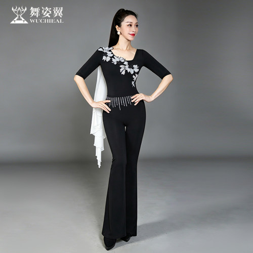 舞姿翼修身形体服走秀喇叭裤春夏季女装舞蹈服表演服高级感套装