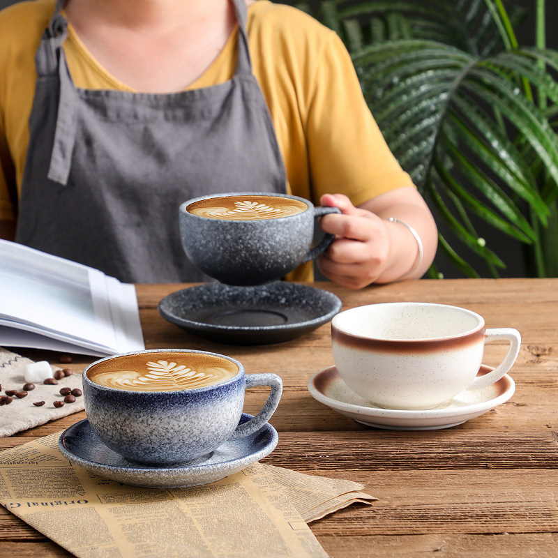 日式陶瓷泽田拉花杯压纹咖啡杯碟套装花式比赛大口美式拿铁320ml
