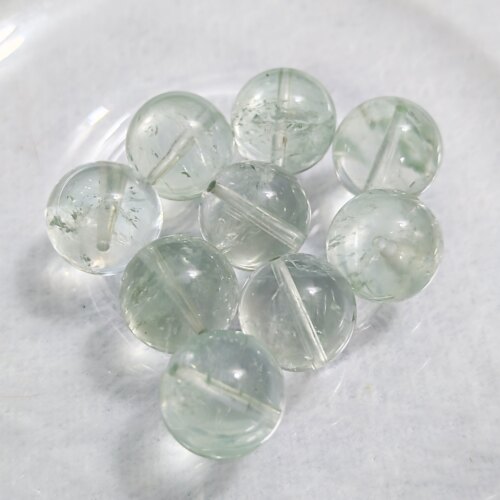 天然冰透绿水晶绿啊赛12mm-15mm圆珠单珠手工串珠配件