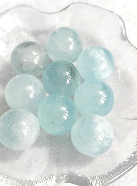 天然海蓝宝16mm圆珠手链项链手工DIY单珠配件