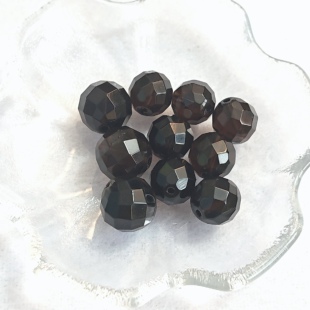 天然茶水晶茶晶深色烟晶64切面圆珠12mm-14mm手工散珠配件单珠