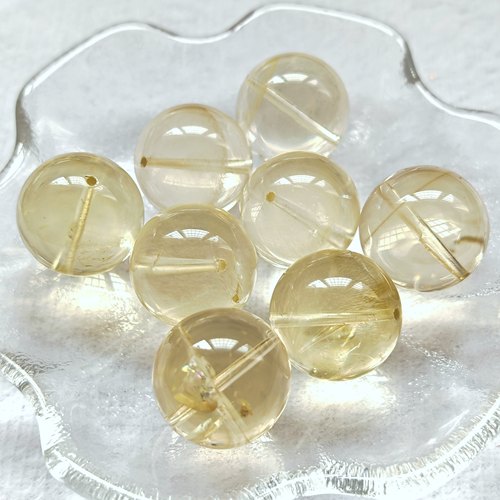 天然冰透柠檬黄水晶10.5mm-18mm圆珠散珠单珠DIY手工串珠配件