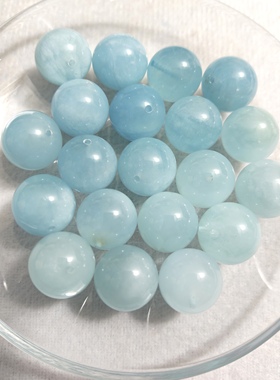 天然冰透海蓝宝蓝天白云海蓝宝16mm-17mm圆珠手链散珠配件单珠