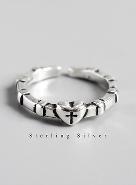 复古做旧爱心十字架韩版饰品戒指