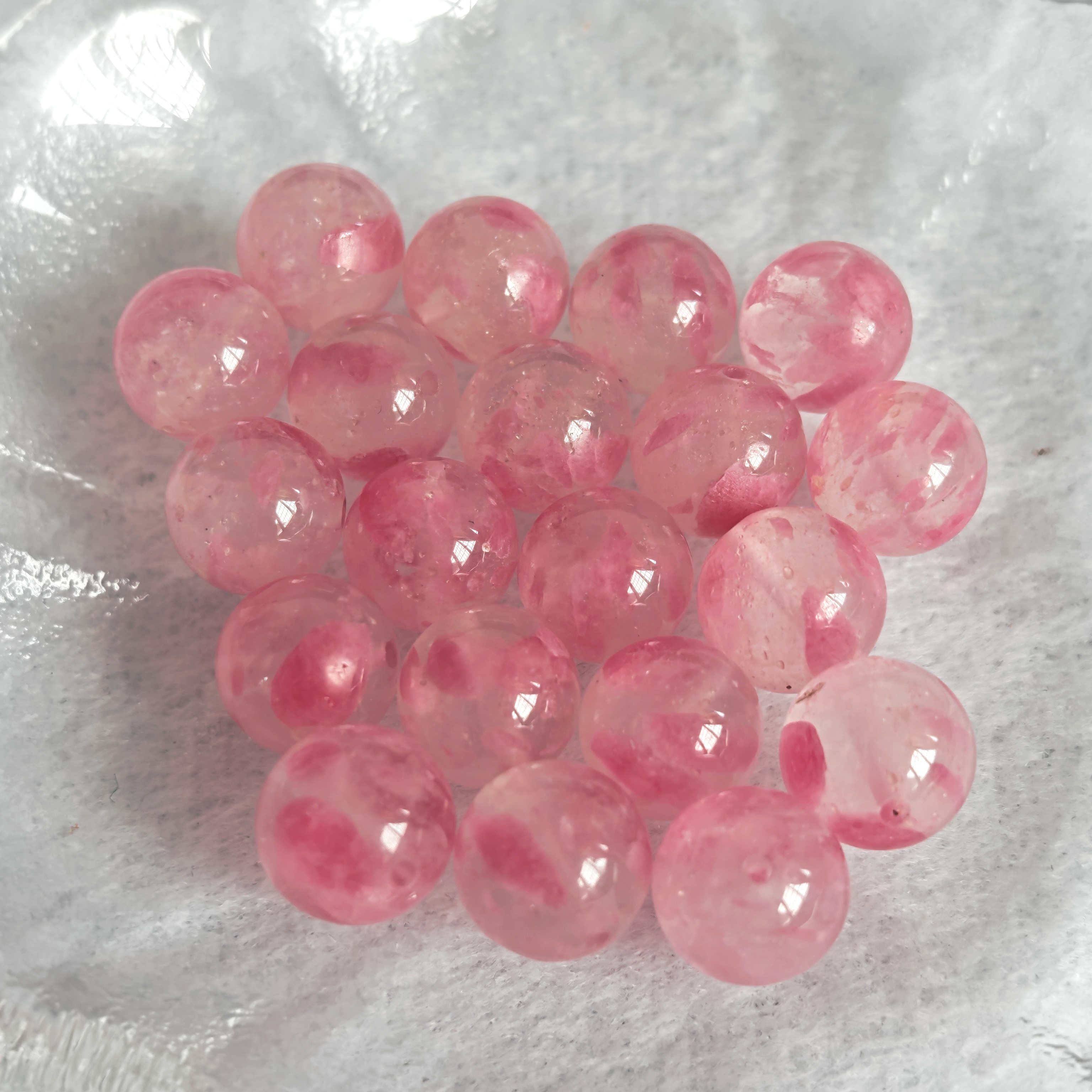 天然水晶冰透蔷薇辉樱花雨大花瓣9.5mm-13mm圆珠散珠DIY手链配件